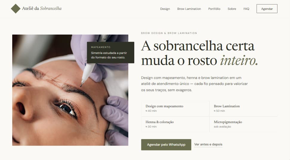 Ilustração de mockup criada pela Vitrine para o segmento de sobrancelha — Ateliê da Sobrancelha