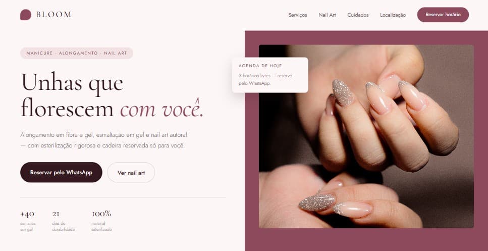 Ilustração de mockup criada pela Vitrine para o segmento de unhas — Bloom